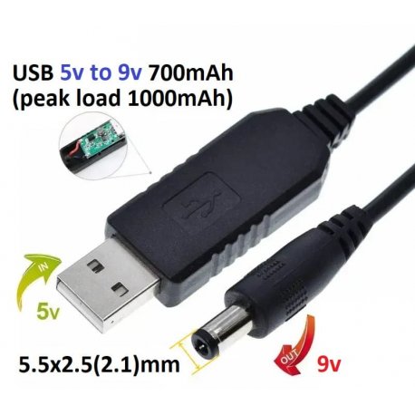 Кабель-переходник к роутеру USB на DC 9V 1m 5,5х2,5мм